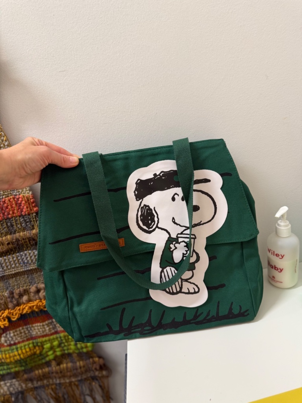Starbucks x Snoopy Green House Canvas Bag Commuter Tote Bag NWOT - Picture 7 of 8
